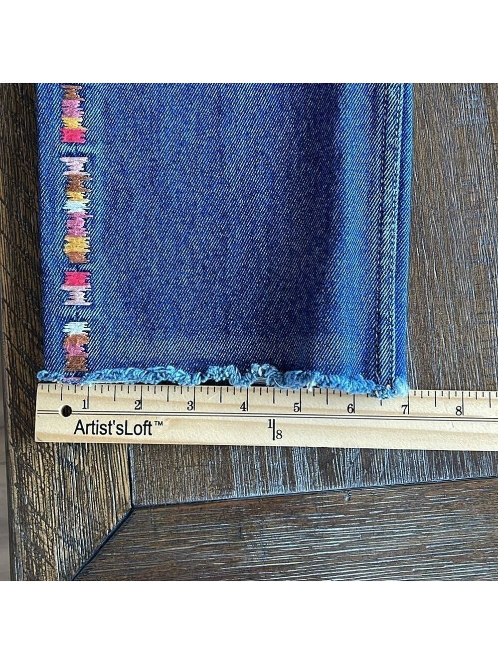 Driftwood Royce Straight Crop Jeans in Kaleidoscope Embroidery Size 26 Boho EUC - Picture 14 of 16